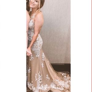 La Femme nude prom/evening gown w/ silver appliqué